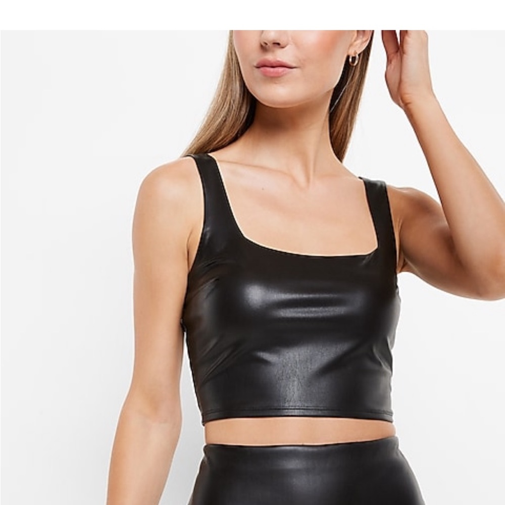 Express body contour faux leather tank top .